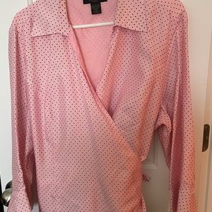 Pink and black polka dot blouse